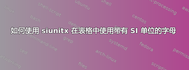 如何使用 siunitx 在表格中使用带有 SI 单位的字母