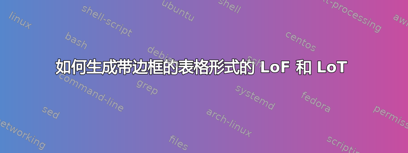 如何生成带边框的表格形式的 LoF 和 LoT