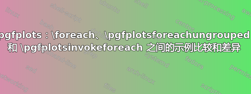 pgfplots：\foreach、\pgfplotsforeachungrouped 和 \pgfplotsinvokeforeach 之间的示例比较和差异