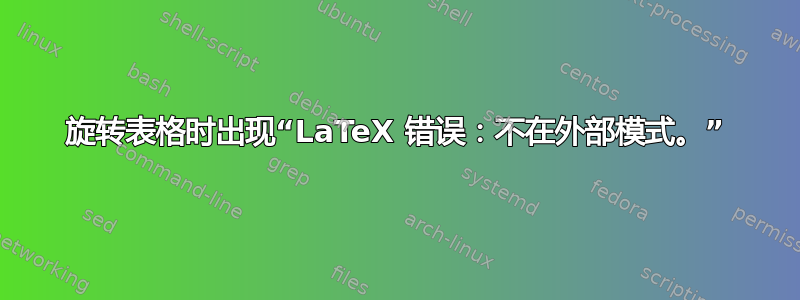 旋转表格时出现“LaTeX 错误：不在外部模式。”