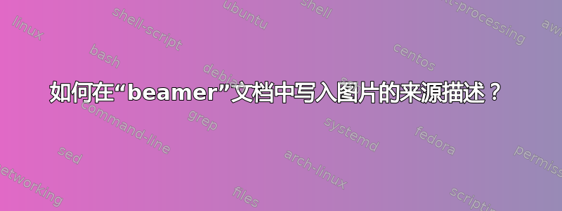 如何在“beamer”文档中写入图片的来源描述？