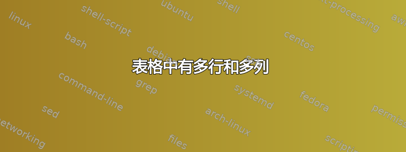 表格中有多行和多列