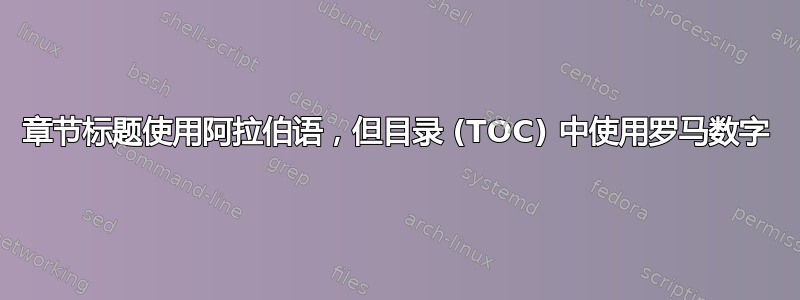 章节标题使用阿拉伯语，但目录 (TOC) 中使用罗马数字