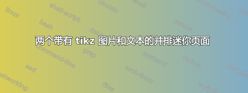 两个带有 tikz 图片和文本的并排迷你页面