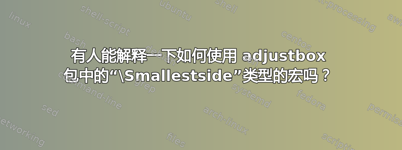 有人能解释一下如何使用 adjustbox 包中的“\Smallestside”类型的宏吗？