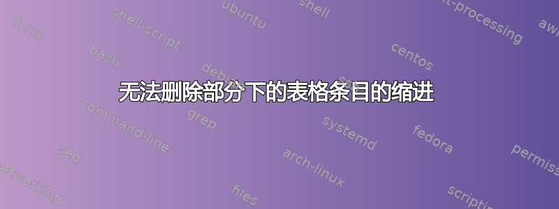 无法删除部分下的表格条目的缩进