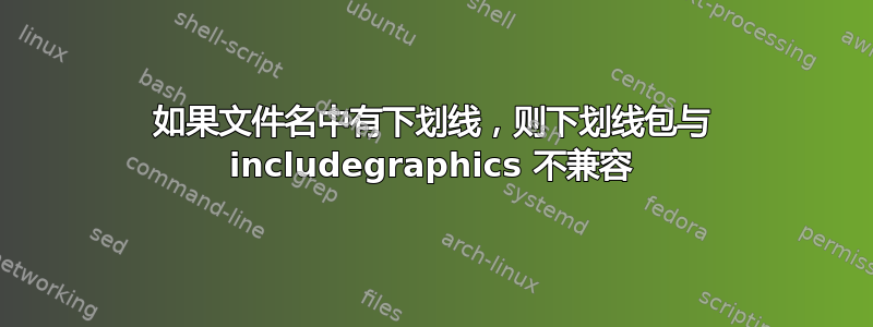 如果文件名中有下划线，则下划线包与 includegraphics 不兼容