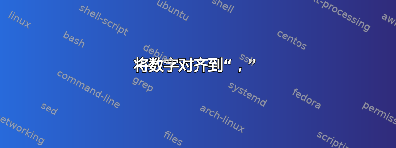 将数字对齐到“，”