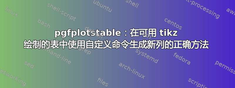 pgfplotstable：在可用 tikz 绘制的表中使用自定义命令生成新列的正确方法