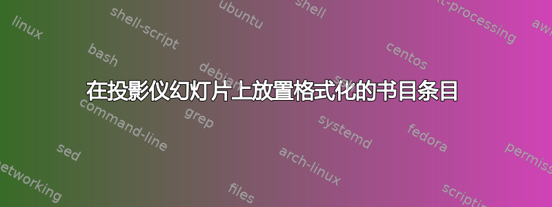 在投影仪幻灯片上放置格式化的书目条目