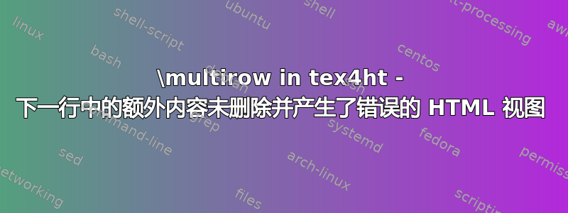 \multirow in tex4ht - 下一行中的额外内容未删除并产生了错误的 HTML 视图