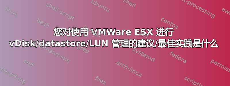 您对使用 VMWare ESX 进行 vDisk/datastore/LUN 管理的建议/最佳实践是什么