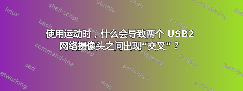 使用运动时，什么会导致两个 USB2 网络摄像头之间出现“交叉”？