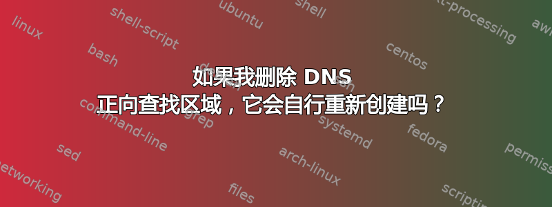 如果我删除 DNS 正向查找区域，它会自行重新创建吗？