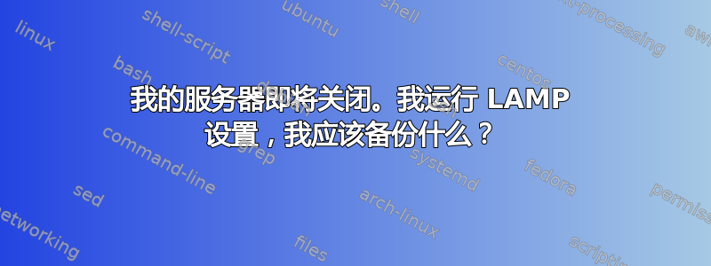 我的服务器即将关闭。我运行 LAMP 设置，我应该备份什么？