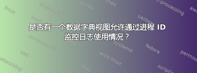 是否有一个数据字典视图允许通过进程 ID 监控日志使用情况？