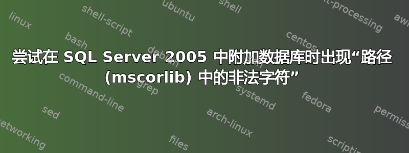 尝试在 SQL Server 2005 中附加数据库时出现“路径 (mscorlib) 中的非法字符”