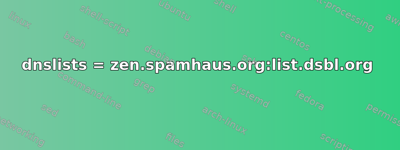 dnslists = zen.spamhaus.org:list.dsbl.org