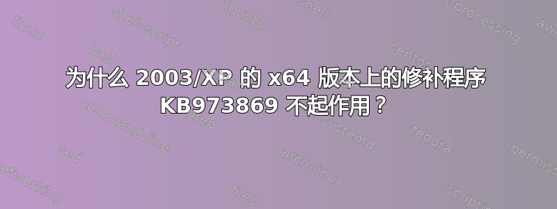 为什么 2003/XP 的 x64 版本上的修补程序 KB973869 不起作用？