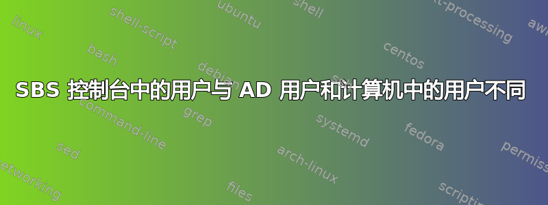 SBS 控制台中的用户与 AD 用户和计算机中的用户不同