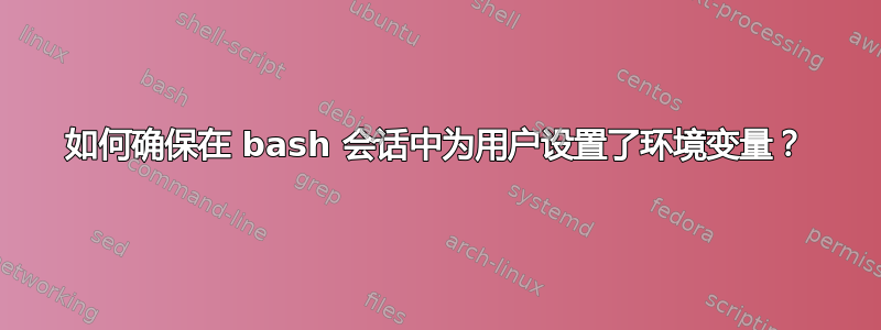 如何确保在 bash 会话中为用户设置了环境变量？