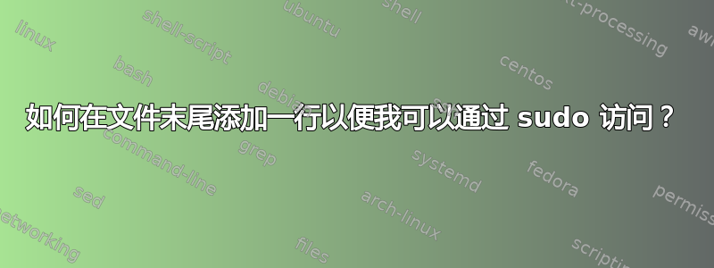 如何在文件末尾添加一行以便我可以通过 sudo 访问？