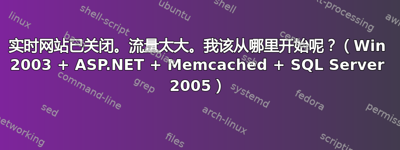 实时网站已关闭。流量太大。我该从哪里开始呢？（Win 2003 + ASP.NET + Memcached + SQL Server 2005）