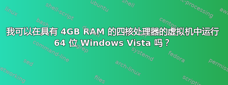 我可以在具有 4GB RAM 的四核处理器的虚拟机中运行 64 位 Windows Vista 吗？