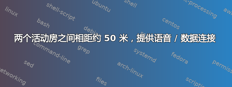 两个活动房之间相距约 50 米，提供语音 / 数据连接