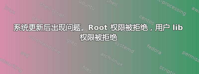 系统更新后出现问题。Root 权限被拒绝，用户 lib 权限被拒绝