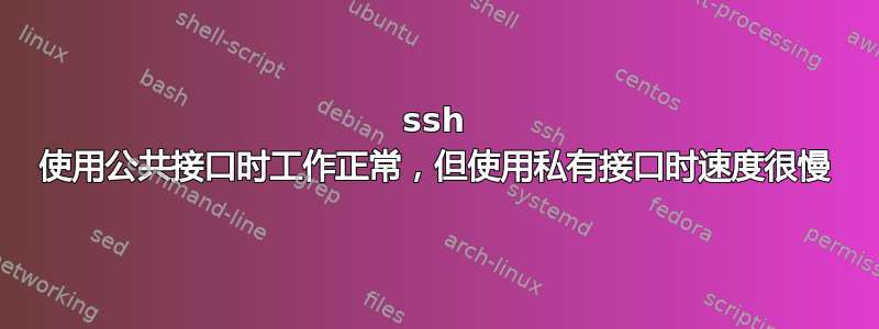 ssh 使用公共接口时工作正常，但使用私有接口时速度很慢