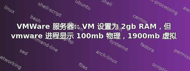 VMWare 服务器:: VM 设置为 2gb RAM，但 vmware 进程显示 100mb 物理，1900mb 虚拟