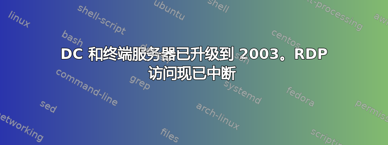 2000 DC 和终端服务器已升级到 2003。RDP 访问现已中断