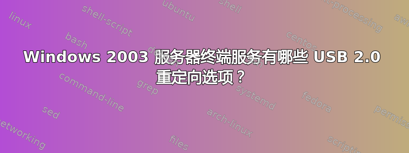 Windows 2003 服务器终端服务有哪些 USB 2.0 重定向选项？