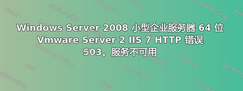 Windows Server 2008 小型企业服务器 64 位 Vmware Server 2 IIS 7 HTTP 错误 503。服务不可用