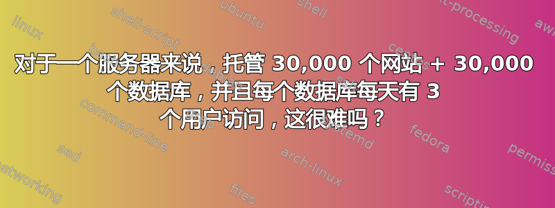 对于一个服务器来说，托管 30,000 个网站 + 30,000 个数据库，并且每个数据库每天有 3 个用户访问，这很难吗？