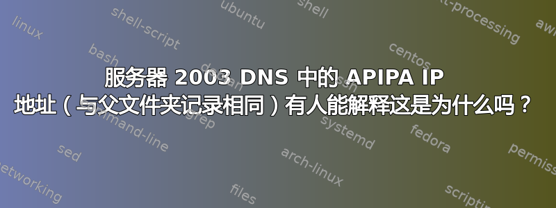 服务器 2003 DNS 中的 APIPA IP 地址（与父文件夹记录相同）有人能解释这是为什么吗？