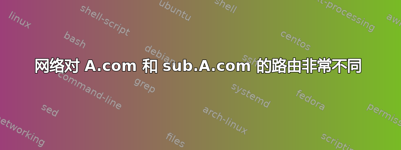 网络对 A.com 和 sub.A.com 的路由非常不同