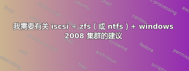 我需要有关 iscsi + zfs（或 ntfs）+ windows 2008 集群的建议