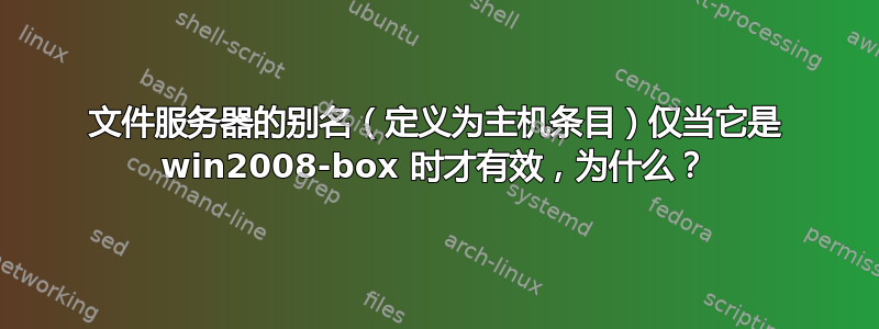 文件服务器的别名（定义为主机条目）仅当它是 win2008-box 时才有效，为什么？