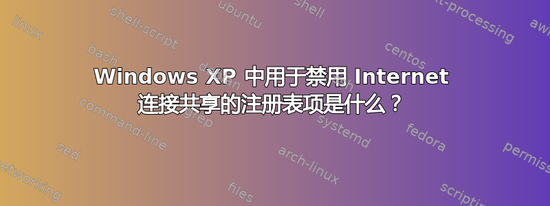 Windows XP 中用于禁用 Internet 连接共享的注册表项是什么？