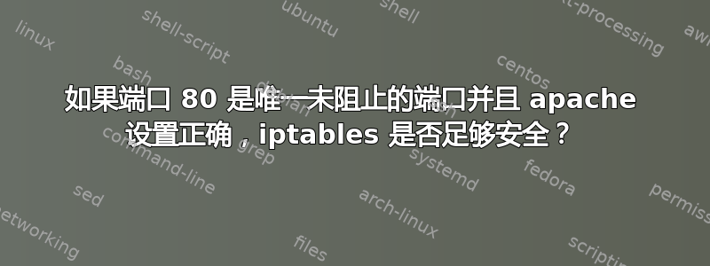 如果端口 80 是唯一未阻止的端口并且 apache 设置正确，iptables 是否足够安全？