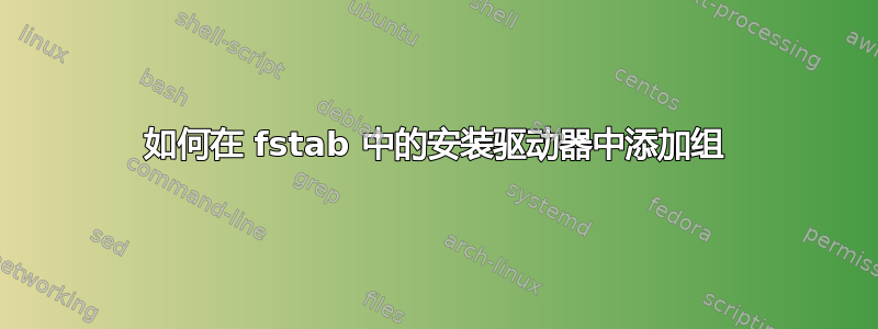 如何在 fstab 中的安装驱动器中添加组