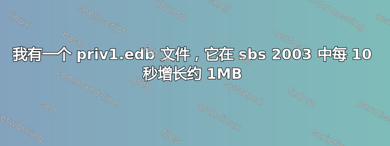 我有一个 priv1.edb 文件，它在 sbs 2003 中每 10 秒增长约 1MB