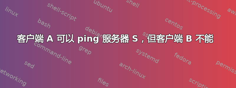 客户端 A 可以 ping 服务器 S，但客户端 B 不能 