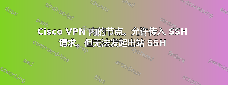 Cisco VPN 内的节点。允许传入 SSH 请求。但无法发起出站 SSH