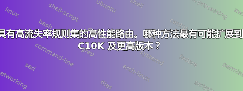 具有高流失率规则集的高性能路由。哪种方法最有可能扩展到 C10K 及更高版本？