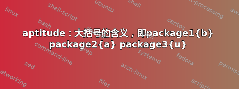 aptitude：大括号的含义，即package1{b} package2{a} package3{u}