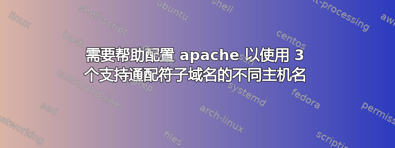 需要帮助配置 apache 以使用 3 个支持通配符子域名的不同主机名