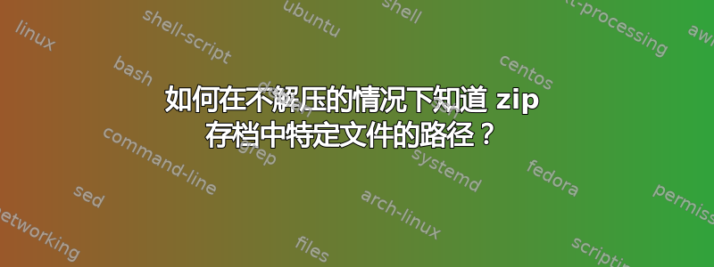 如何在不解压的情况下知道 zip 存档中特定文件的路径？